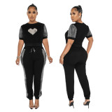 Round Neck Short Sleeve Top Slim Fit Casual Two Piece Set
