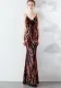 High end sequin stripe color slim fitting dinner party annual meeting suspender long dress