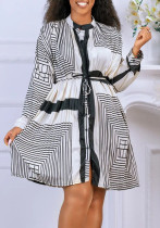 Dames bedrukte geplooide mode Lace-Up Casual Grote maat Afrikaanse jurk