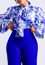 Damenmode Chic Slim Fit Bedrucktes Schnür-Plus-Size-Afrikanisches Hemd