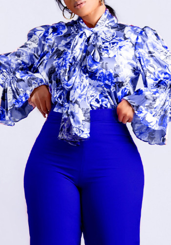 女性のファッション シックなスリム フィット プリント レースアップ プラス サイズ アフリカ シャツ