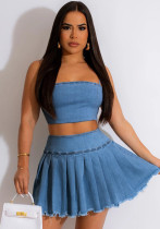 Sexy Damen Solid Denim Sling Mini Zweiteiler Set