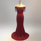 Bridal Toast Dress Fashion Fishtail Slim Fit Long Formal Party Elegant Red Evening Dress