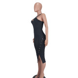 Women's sexy fashion diagonal split Strap Dress
