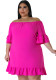 Women's Spring Plus Size Loose Off Shoulder Ruffled Solid Casual Dress