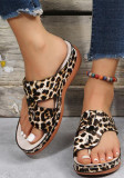 Spring Summer Style Round Toe Rivet Thong Slide Thick Bottom Women Leopard Print Wedge Slippers Women Plus Size Slippers