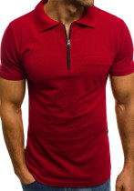 Camiseta de manga corta informal con cuello vuelto de color liso para hombre simple