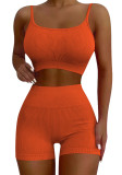 Ladies Fashion Casual Sports Solid Straps Crop Tank Top And Shorts Two-Piece Set