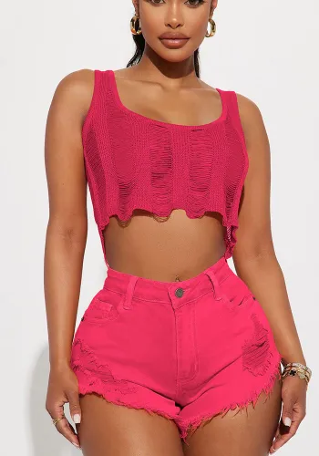 Ladies Fashion Casual Ripped Raw Denim Shorts