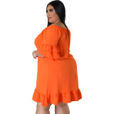 Women'S Print Plus Size Off Shoulder Ruffle Solid Casual Dress