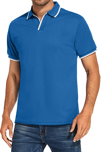 Мужская простая повседневная футболка-поло с коротким рукавом, однотонная спортивная повседневная рубашка-поло