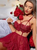 Sexy Lingerie Temptation See-Through Suit Nightdress Hollow Lace Pajamas