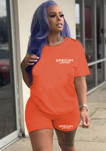 Kurzärmliges T-Shirt mit Rundhalsausschnitt und Shorts für Damen in Übergröße, zweiteiliges Set