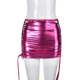 Women Pu-Leather Tassel Stretch Cutout Lace-Up Skirt