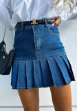 Women Fashion Denim Pleated Skirts