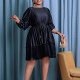 Plus Size Women Africa Summer Lace-Up Pleated Dress