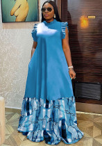 Kurzärmliges Kleid mit Patchwork-Print für Damen in Übergröße