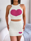 Women Casual Heart Print Contrasting Crop Top and Bodycon Skirt Two-Piece Set