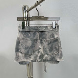 Women American Summer Camouflage Multi Pocket Low Rise Denim culotte skirt
