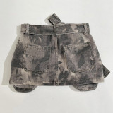 Women American Summer Camouflage Multi Pocket Low Rise Denim culotte skirt