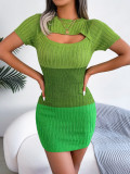 Women Sexy Cutout Gradient Knitting Bodycon Dress