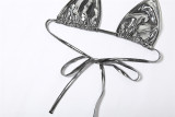 Kadın Yaz Halter Boyun Bağcıklı Seksi Backless Yansıtıcı Bikini İki Parçalı Set