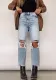 Women Vintage High Waist Ripped Straight Denim Pants