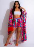 Women Printed Long Sleeve Robe and Short Two-Piece Set