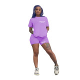 Plus Size Women Short Sleeve Round Neck Printed T-Shirt And Shorts Two-Piece Set