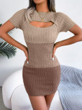 Women Sexy Cutout Gradient Knitting Bodycon Dress