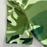 Women Summer Camouflage Short Sleeve Round Neck Crop T-Shirt