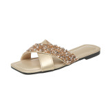 Summer Beach Outdoor Wear Sequined Flat Women's Shoes Retro Cross Strap Sandals and Slippers
