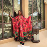 Digital printed chiffon cardigan loose Plus Size trousers two-piece suit African robe