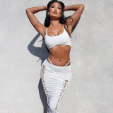 Women's  Summer Fashion Sexy Strapless Top Slim Cutout Skirt Set