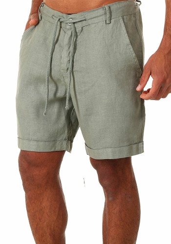 Pantalones de chándal con cordones de color sólido de lino de verano Pantalones cortos para hombres Pantalones casuales