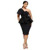Ladies  Summer Ruffled Bow Decorated Side Seam Invisible Zipper Dress