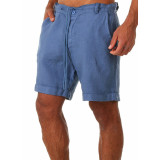 Summer linen solid color lace-up sweatpants men's shorts Casual pants