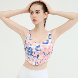 Women's sports and fitness camisole top with chest pad colorful printing High Stretch quick-drying yoga running bra