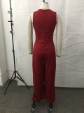 Slim Waist Hollow Out One-Piece Solid Summer Beaded Wide-Leg Jumpsuit