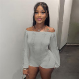 Women Sexy Off Shoulder Cutout Ripped Backless Knitting Bodycon Romper