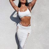 Women's  Summer Fashion Sexy Strapless Top Slim Cutout Skirt Set