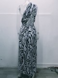 Summer Women'S Sexy One Shoulder Sleeveless Printed Long Maxi Dress For Women