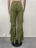 Women's Zip Lace-Up Solid Green Casual Trousers