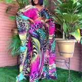Digital printed chiffon cardigan loose Plus Size trousers two-piece suit African robe