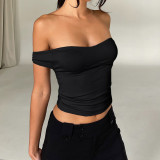 Women'S Fashion Sexy Solid Color Lace-Up Low Back Off Shoulder Crop Top