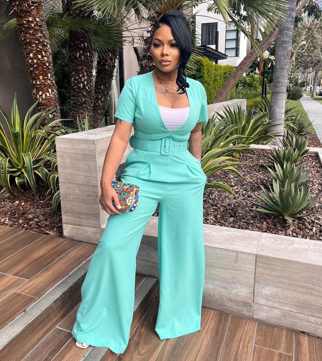 WIDE JUMPSUIT WITH BELT - Mint