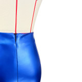 Women'S Fashion Solid Stretch Shiny Zipper Crossover Short Culotte