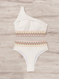 Multi-Color Webbing Sexy One Shoulder Solid High Waist Two Pieces Swimsuit Beach Bikini Swimwear