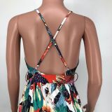 Ladies Fashion Stripes Printed Short Sleeve Casual Maxi Dress