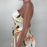 Ladies Fashion Stripes Printed Short Sleeve Casual Maxi Dress